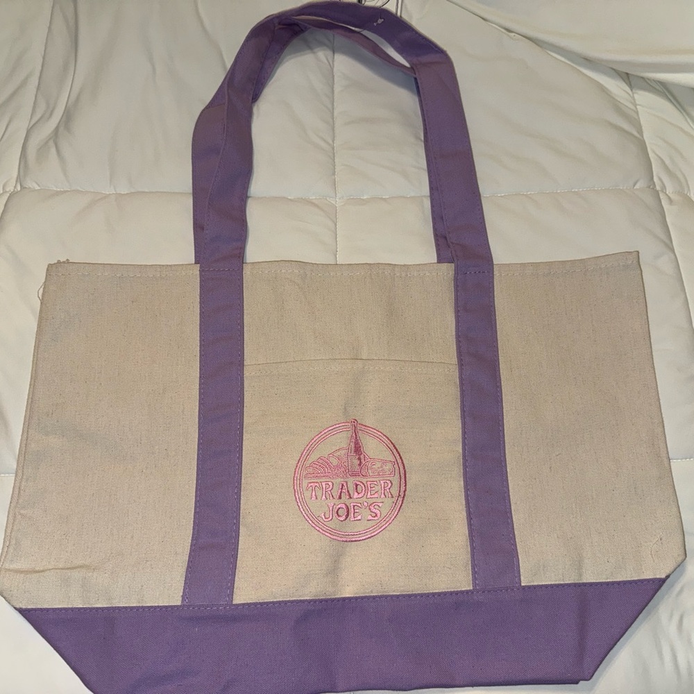 Cream and Lavender Canvas Trader Joe’s Tote Bag